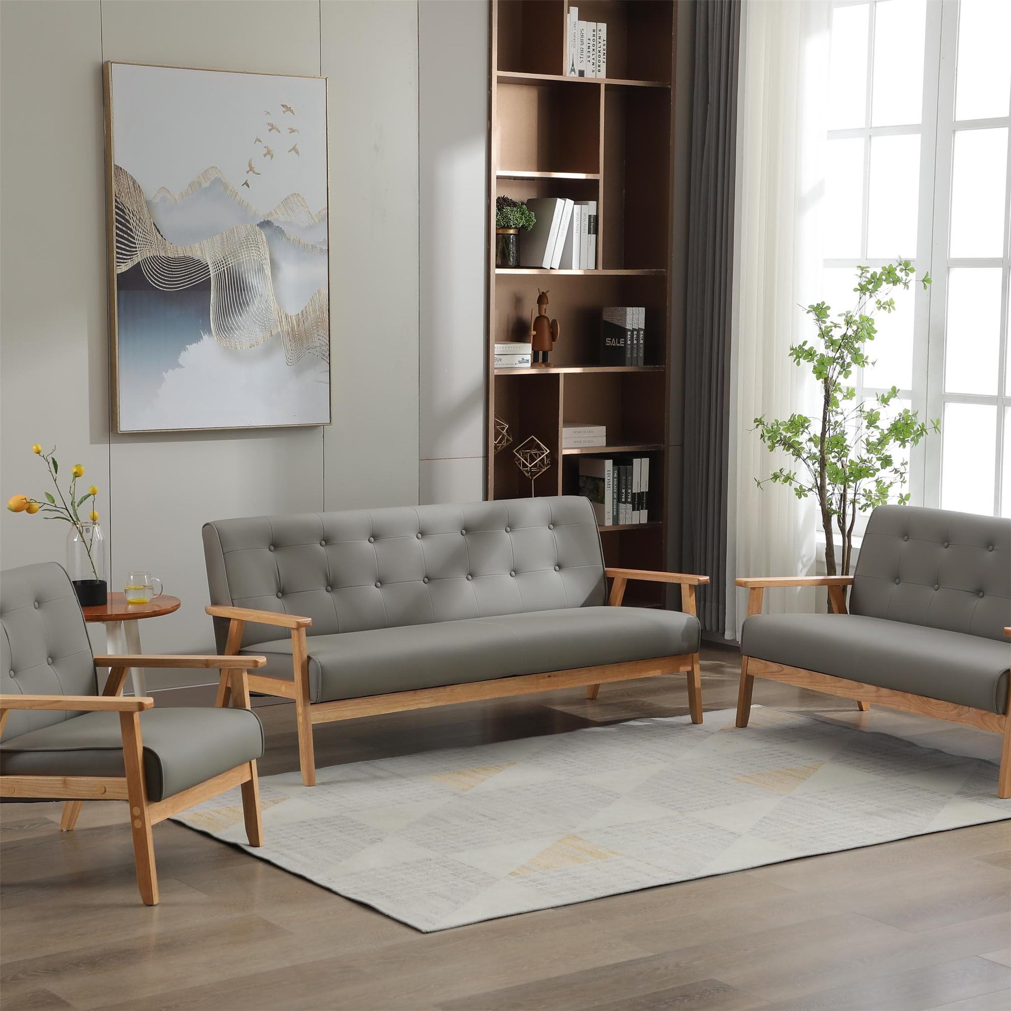 シンプルモダン木製フレームソファ Amazon｜シンプルデザインのモダンソファ - 木材フレームとPUレザーを